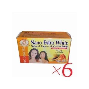 Nano Extra White Natural Papaya & Carrot Soap – (6 Pieces) pack for brightening and cleansing skin, sold by Elomart in Nigeria