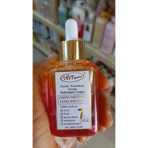 Veetgold Facial Treatment Serum bottle with dropper cap for brightening, hydrating, and evening out skin tone, sold in Nigeria