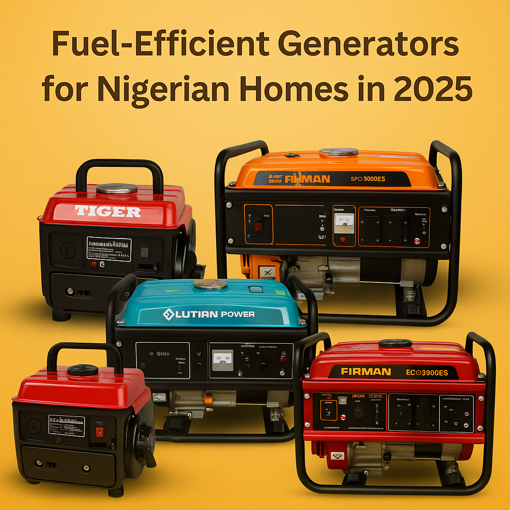 A selection of fuel-efficient generators for Nigerian homes in 2025 – from compact models to high-performance units, available at Elomart.