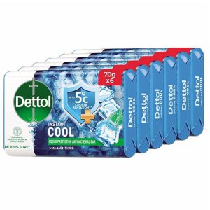 Buy Dettol Cool Anti-Bacterial Soap – 70g (Pack of 6) provides lasting germ protection and cool freshness. Available at Elomart in Nigeria.